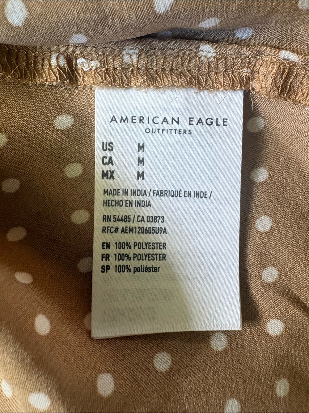 American Eagle Outfitters Silky Long Sleeve Tie-Front Brown Polkadot Top - Picture 6 of 7